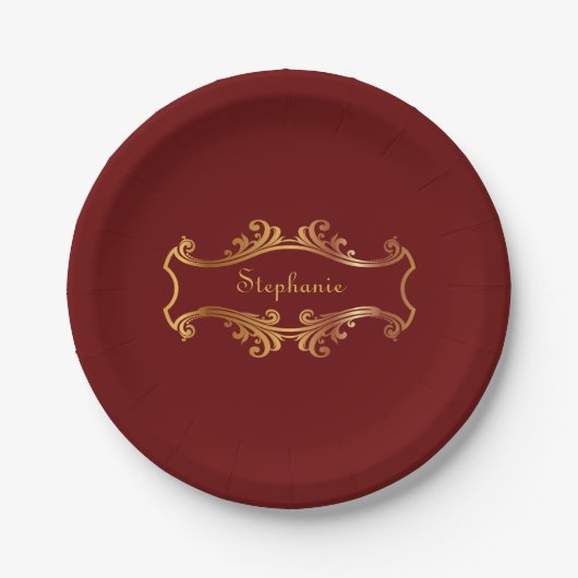 Elegant Red Burgundy Maroon Gold persoonlijke afbe Papieren Bordje (Voorkant)