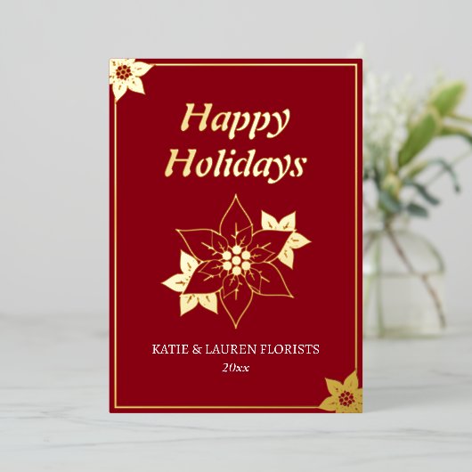 Elegant Red Business Logo Christmas Folie Feestdagenkaart (Staand Voorkant)