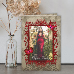 Elegant Red Butterfly Quinceanera Kaart
