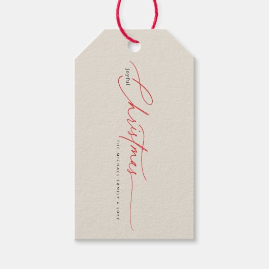 Elegant Red Calligraphy Christmas Family Name Cadeaulabel (Voorkant)