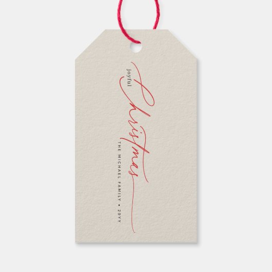 Elegant Red Calligraphy Christmas Family Name Cadeaulabel (Achterkant)
