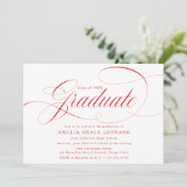 Elegant Red Calligraphy Graduation Party Kaart