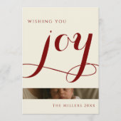 Elegant Red Calligraphy Joy Arch Photo Christmas Feestdagenkaart (Voorkant)