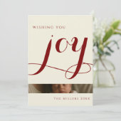 Elegant Red Calligraphy Joy Arch Photo Christmas Feestdagenkaart (Staand voorkant)