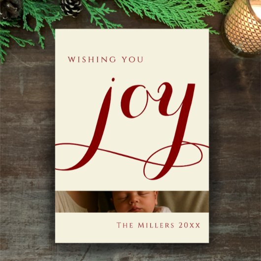 Elegant Red Calligraphy Joy Arch Photo Christmas Feestdagenkaart