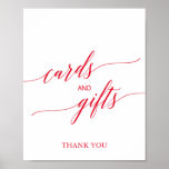 Elegant Red Calligraphy Kaarten and Gifts Sign Poster<br><div class="desc">Deze elegante rode kalligrafiekaarten en cadeaubonnen zijn perfect voor een zomerbruiloft of vrijgezellenfeest. Het neutrale ontwerp is voorzien van een minimalistisch teken dat is gedecoreerd met romantische en grillige rode typografie. De lijn van tekst bij de bodem van het teken kan met de datum, de namen van de bruid en...</div>