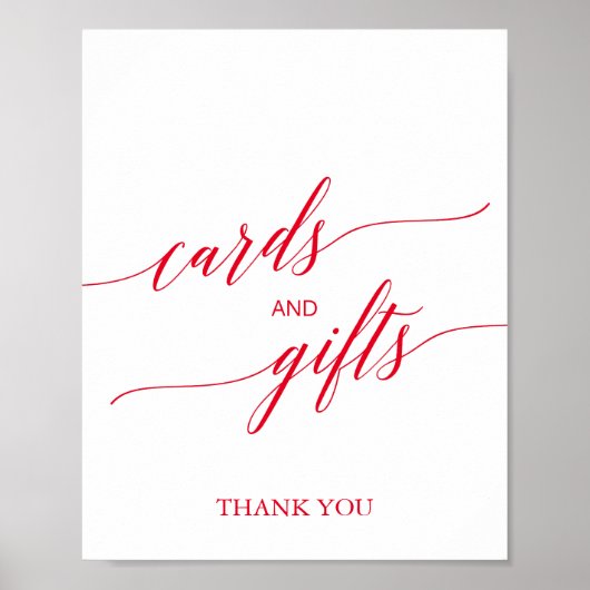 Elegant Red Calligraphy Kaarten and Gifts Sign Poster (Voorkant)