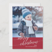 Elegant Red Calligraphy Merry Kerstfoto Feestdagenkaart (Voorkant)