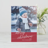 Elegant Red Calligraphy Merry Kerstfoto Feestdagenkaart (Staand voorkant)