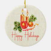 Elegant Red Candles Holly laat Prettige feestdagen Keramisch Ornament (Achterkant)