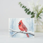 Elegant Red Cardinal Watercolor Winter Snow Briefkaart (Staand voorkant)