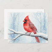 Elegant Red Cardinal Watercolor Winter Snow Briefkaart (Voorkant / Achterkant)