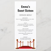 Elegant Red Carpet Hollywood Sweet 16 Birthday Menu (Voorkant)