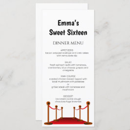 Elegant Red Carpet Hollywood Sweet 16 Birthday Menu