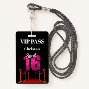 Elegant Red Carpet Hollywood Theme Sweet 16 VIP Badge