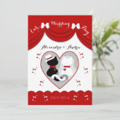 Elegant Red Cat Wedding Couple Invitations Kaart (Staand voorkant)