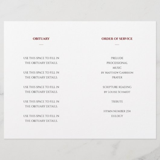 Elegant Red Celebration of Life Memorial Programme Flyer (Achterkant)