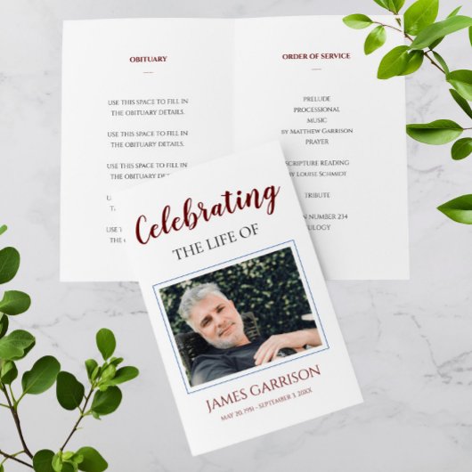 Elegant Red Celebration of Life Memorial Programme Flyer