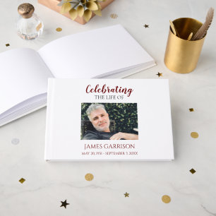 Elegant Red Celebration of Life with Photo Gastenboek