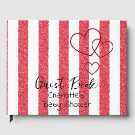 Elegant Red Chalk Stripe Triple Hearts Baby Shower Gastenboek
