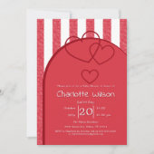 Elegant Red Chalk Stripe Triple Hearts Baby Shower Kaart (Voorkant)