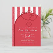 Elegant Red Chalk Stripe Triple Hearts Baby Shower Kaart (Staand voorkant)