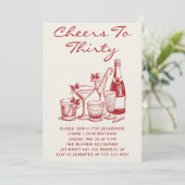 Elegant Red Cheers to Thirty Cocktail Birthday Kaart (Staand voorkant)