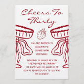Elegant Red Cheers to Thirty Strawberry Birthday Kaart (Voorkant)