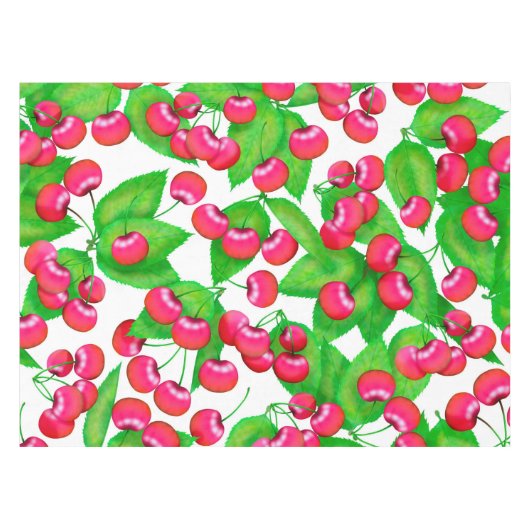 Elegant Red Cherries en Green Leaves Pattern | Tafelkleed (Voorkant (Horizontaal))