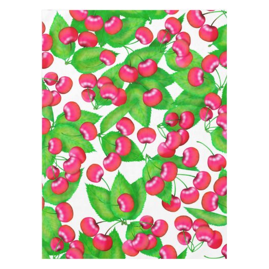 Elegant Red Cherries en Green Leaves Pattern | Tafelkleed (Voorkant)
