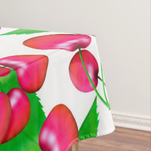 Elegant Red Cherries en Green Leaves Pattern   Tafelkleed