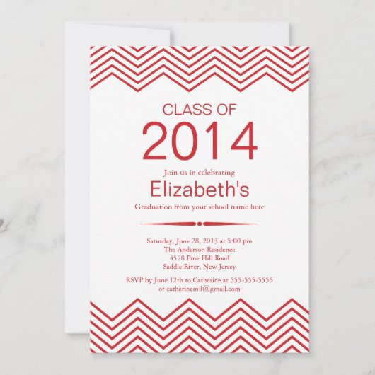 Elegant Red Chevron Graduation Party Kaart (Voorkant)