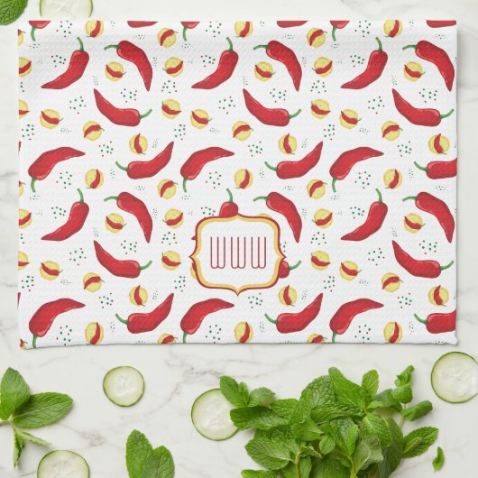 Elegant Red Chili Pattern Theedoek (Gevouwen)