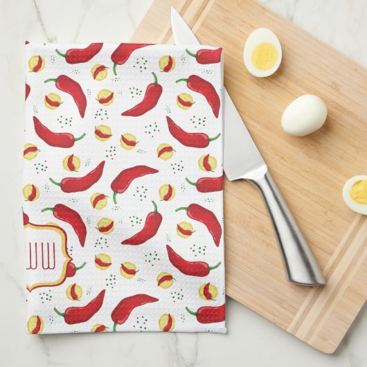 Elegant Red Chili Pattern Theedoek (Quarter Fold)