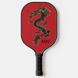 Elegant Red Chinese Gold Dragon Monogram Pickleball Paddle