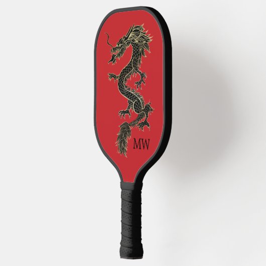 Elegant Red Chinese Gold Dragon Monogram Pickleball Paddle (Links)