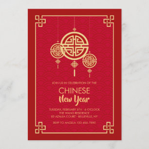 Elegant Red Chinese New Year Party Kaart