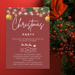 Elegant Red Christmas Party Invitation Kaart