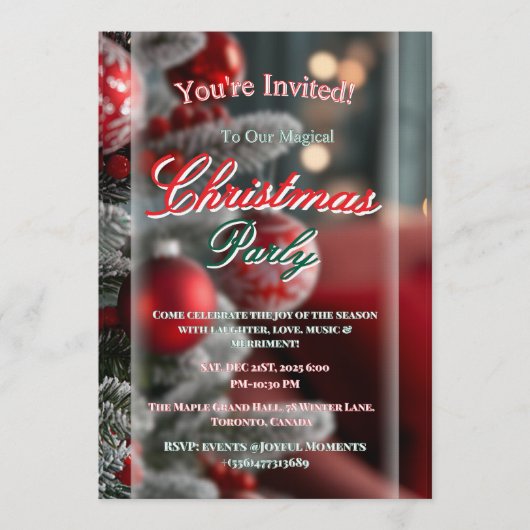 Elegant Red Christmas Party Invitation Kaart (Voorkant)