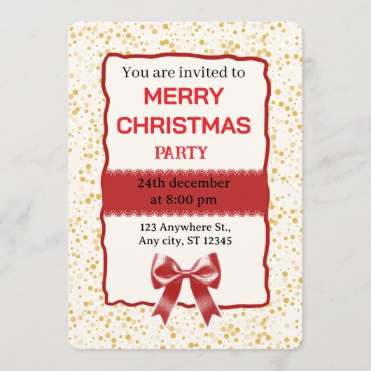 Elegant Red Christmas Party Invitation Kaart (Voorkant)