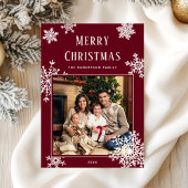 Elegant Red Christmas Snowflakes Photo Feestdagenkaart