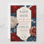 Elegant Red Chrysanthemum Flora Save The Date (Voorkant)