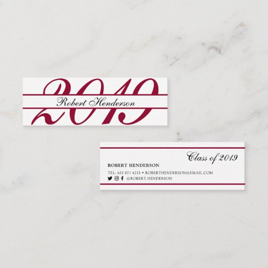 Elegant red classic insert card afstuderen name contactkaartje (Voorkant / Achterkant)