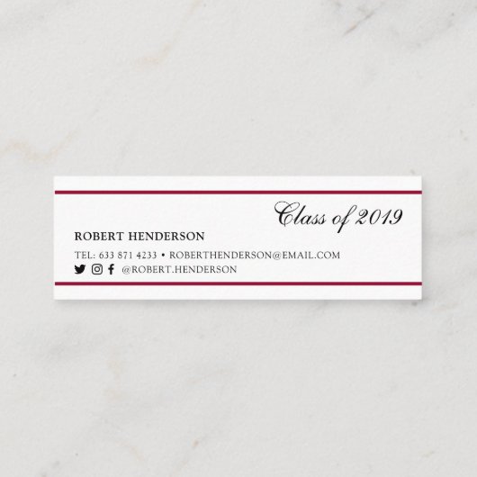 Elegant red classic insert card afstuderen name contactkaartje (Achterkant)