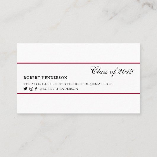 Elegant red classic insert card afstuderen name contactkaartje (Achterkant)