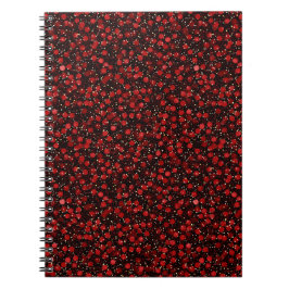 Elegant Red Confetti on Black Glitter Style Notitieboek