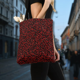 Elegant Red Confetti on Black Glitter Style Tote Bag