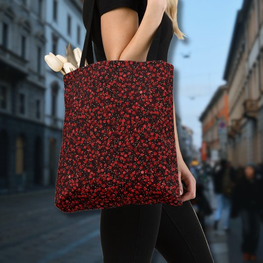 Elegant Red Confetti on Black Glitter Style Tote Bag