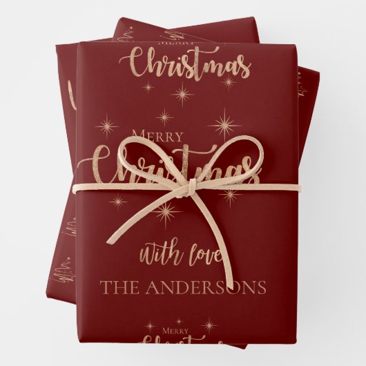 Elegant Red Copper Merry kerstcadeau Inpakpapier Vel (In situ)