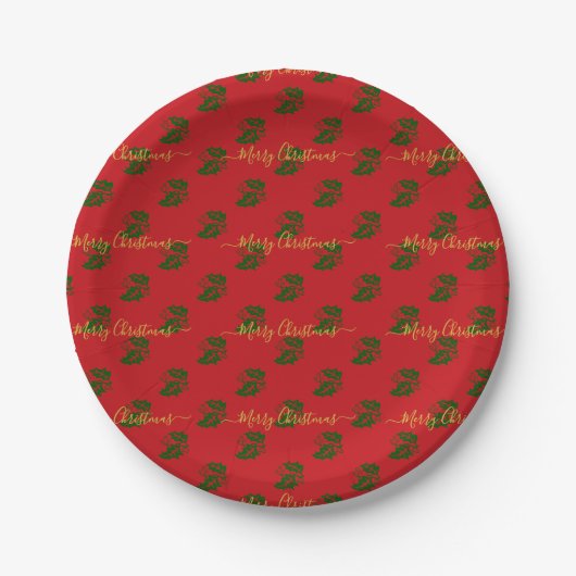Elegant Red Custom kerst Holly Papieren Bordje (Voorkant)